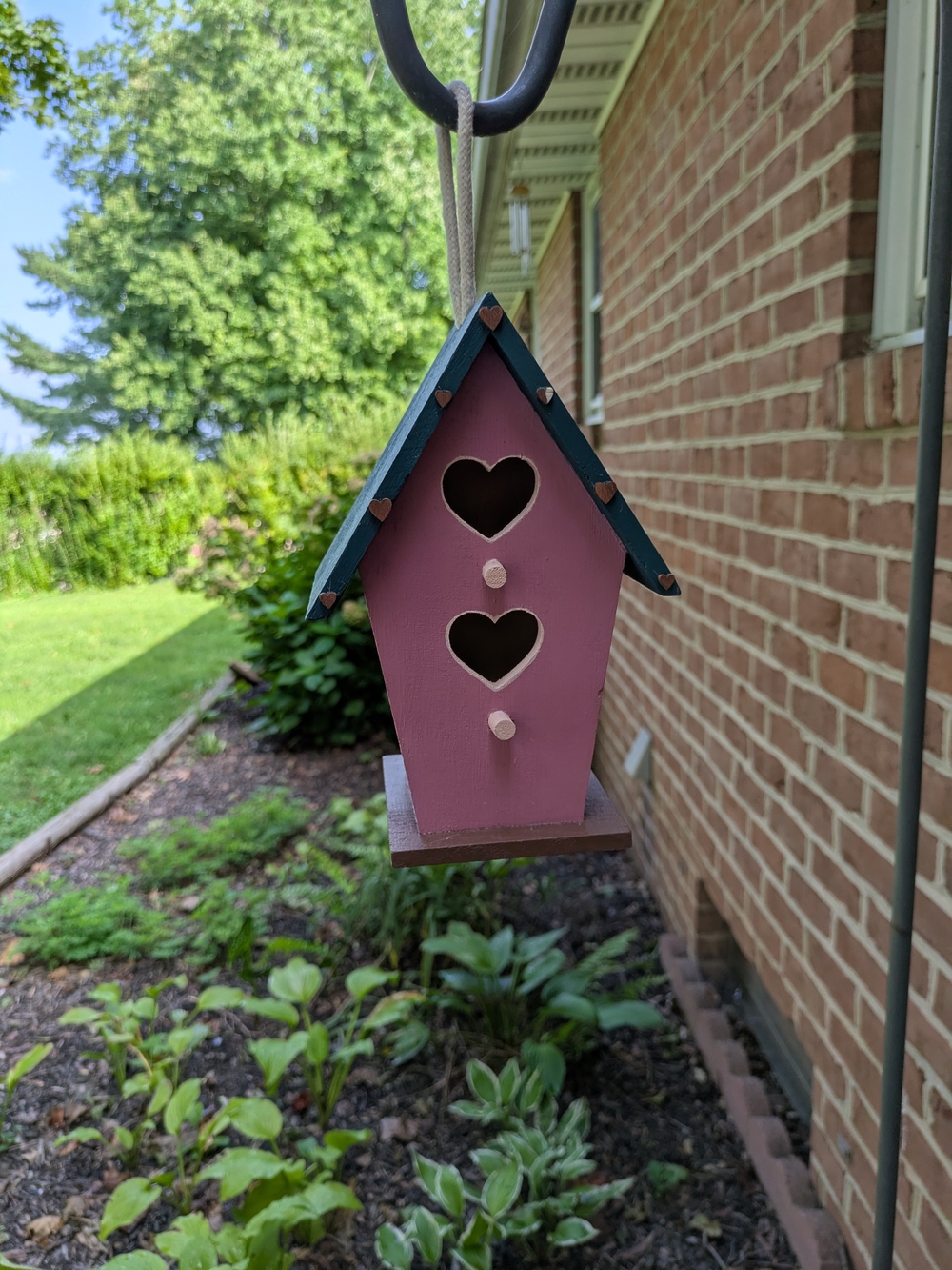 Handcrafted Pink & Teal Heart Birdhouse - Decorative Home Art